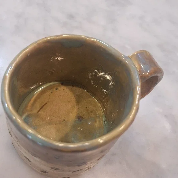 Studio Pottery Coffee Mug Unisex Medium Tan Excellent Hand Stamped Polka Dot - Picture 4 of 5